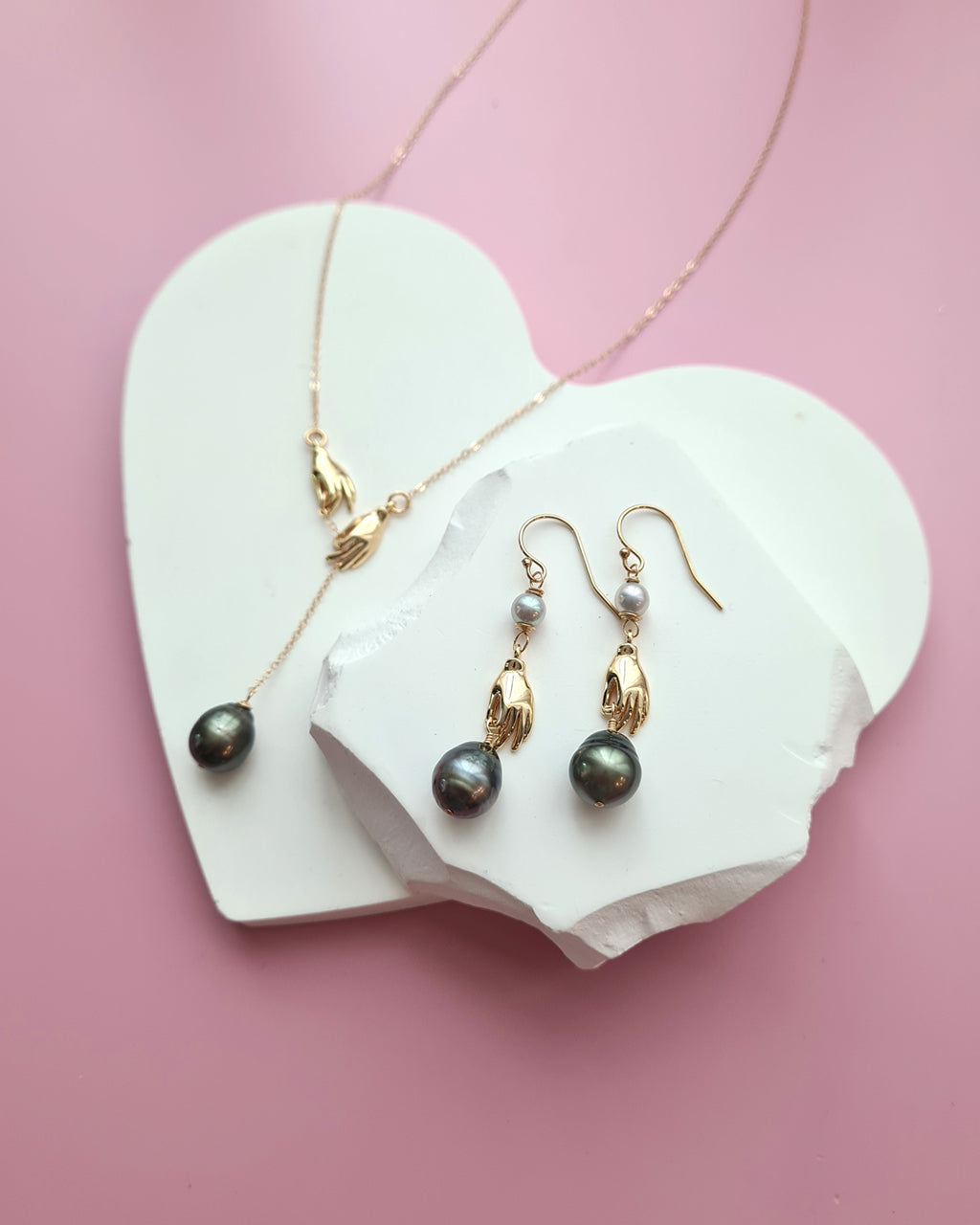 Tahitian Pearl and Akoya Pearl Earrings - Holding on, Pearl Jewelry in Singapore