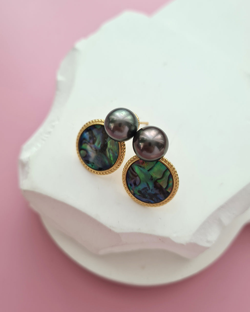 Tahitian Pearl and Mother of Pearl Earrings, Handmade Pearl Jewelry in Singapore