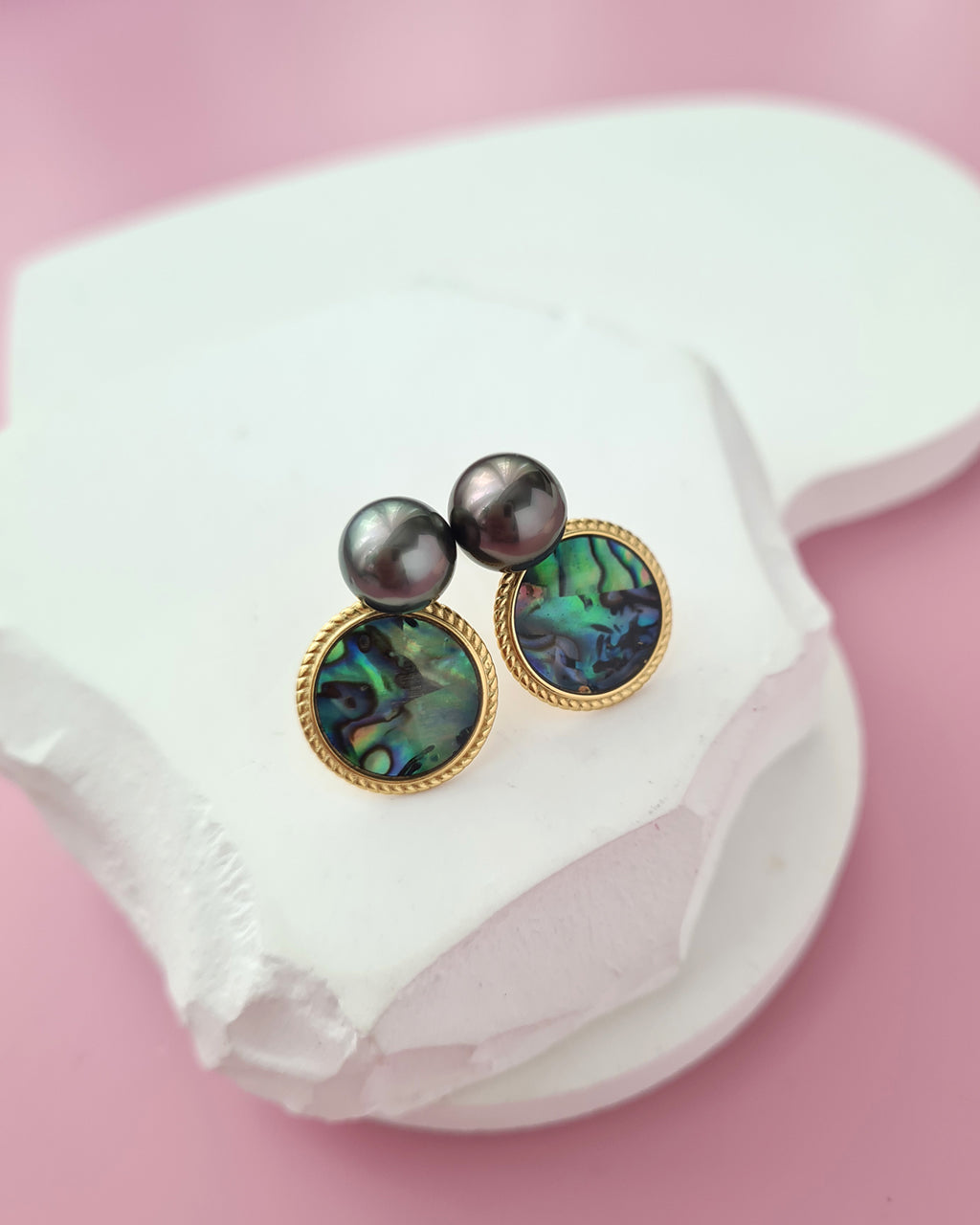 Tahitian Pearl and Mother of Pearl Earrings, Handmade Pearl Jewelry in Singapore