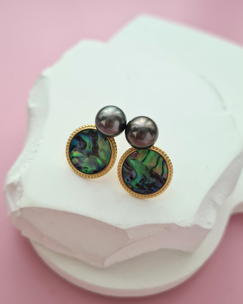 Tahitian Pearl and Mother of Pearl Earrings, Handmade Pearl Jewelry in Singapore