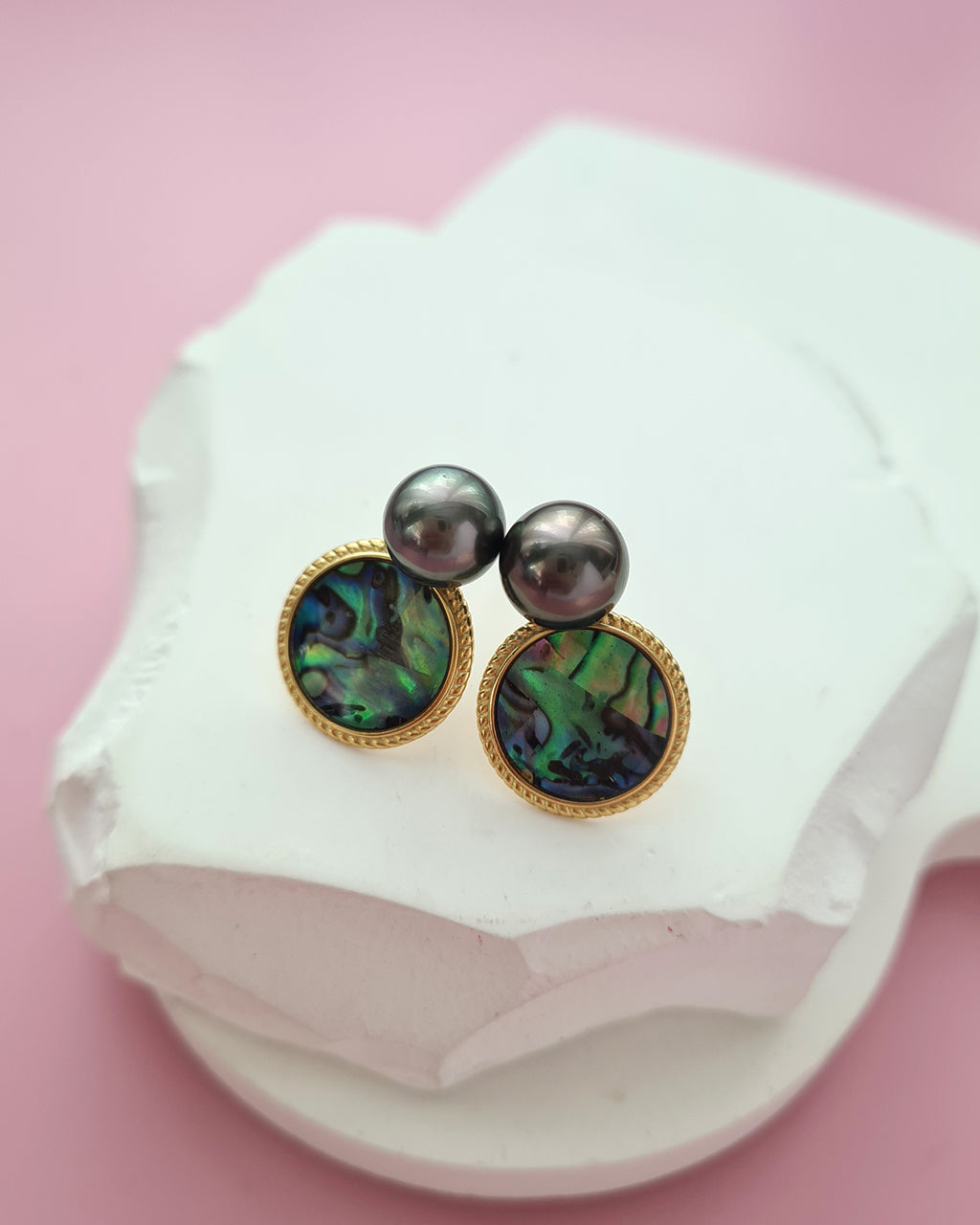 Tahitian Pearl and Mother of Pearl Earrings, Handmade Pearl Jewelry in Singapore