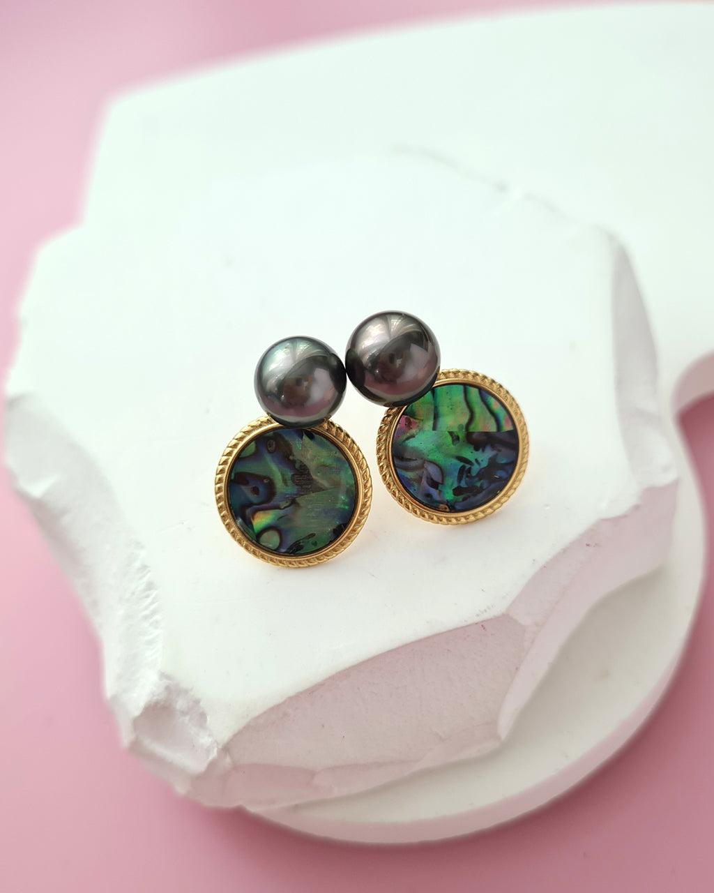 Tahitian Pearl and Mother of Pearl Earrings, Handmade Pearl Jewelry in Singapore