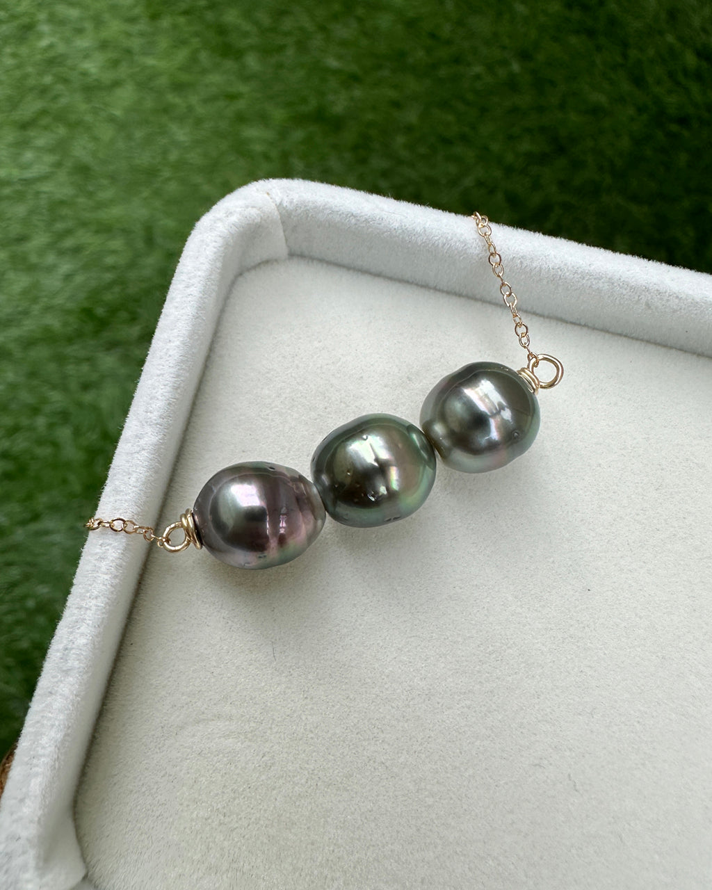 Tahitian Pearl Trio Necklace - 14k gold filled Tahitian Pearl Jewelry