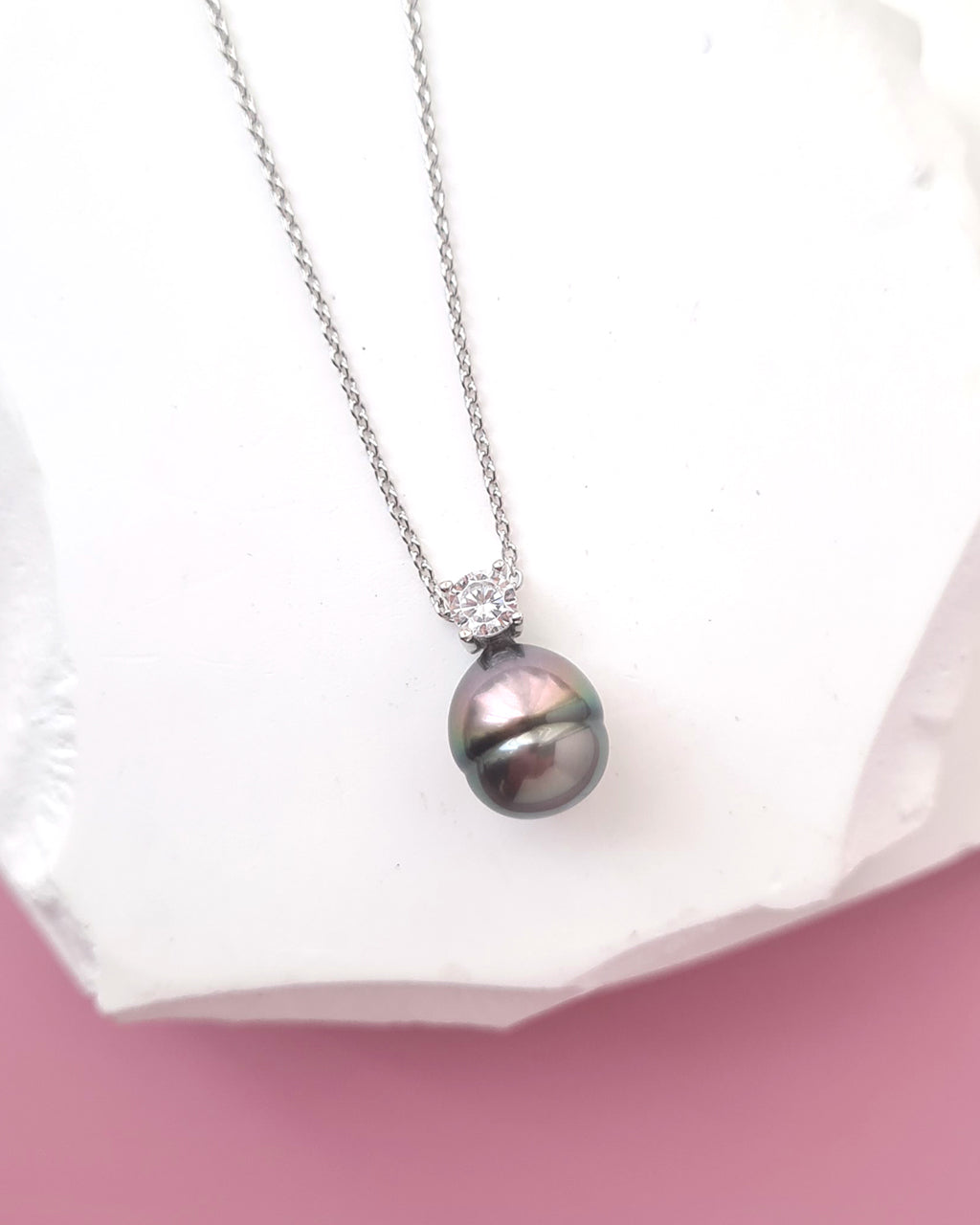 Tahitian Pearl Necklace - Purple Sheen Pearl Drop Pendant in Singapore