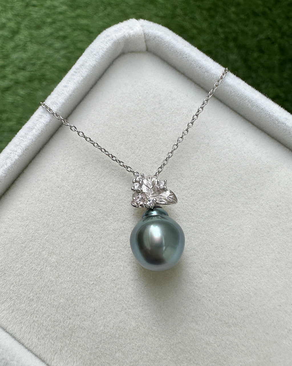 Tahitian Pearl Pendant Necklace - Flower Pot Sterling Silver Jewelry