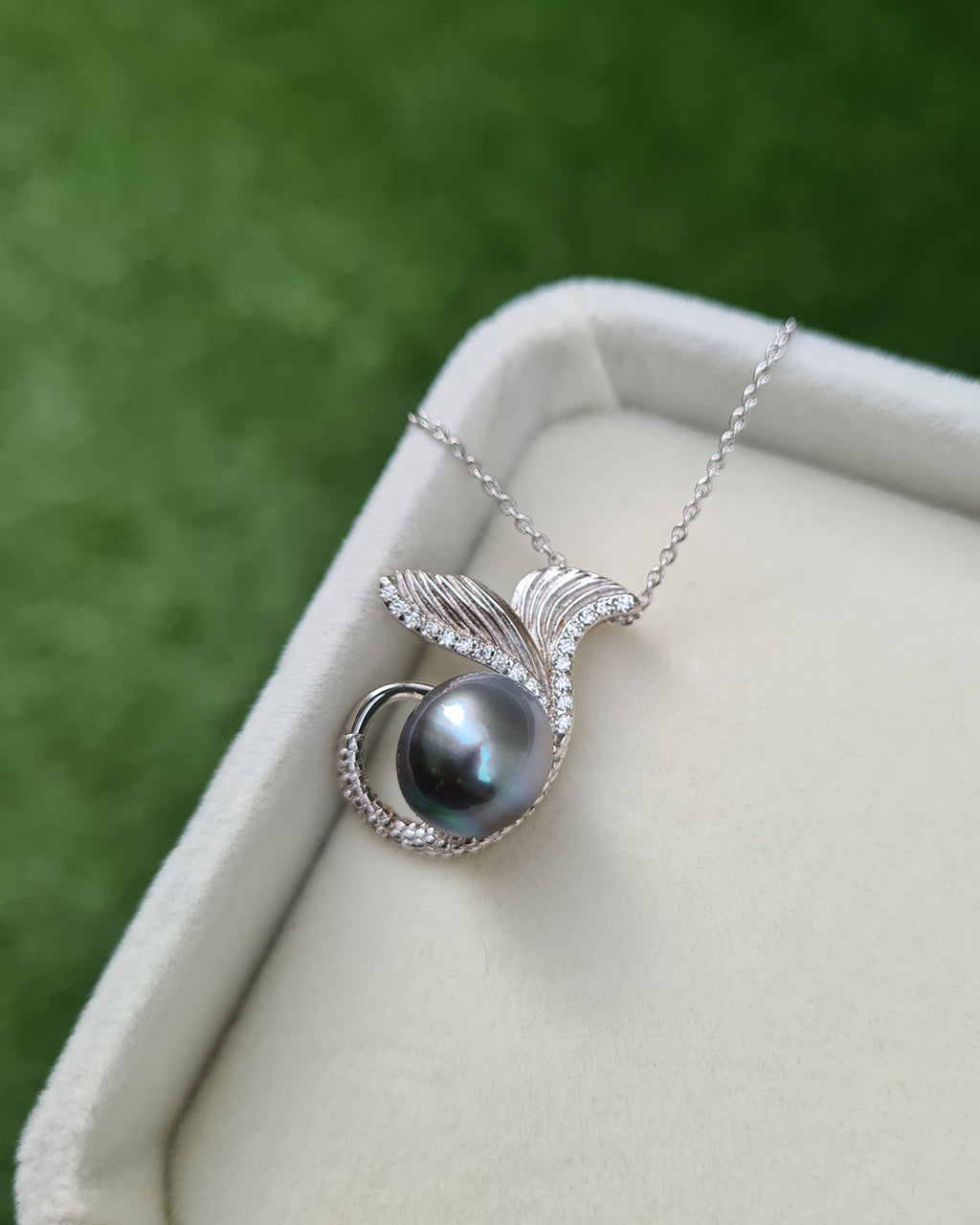 Tahitian Pearl Necklace - Mermaid Tail Sterling Silver Pearl Pendant Necklace