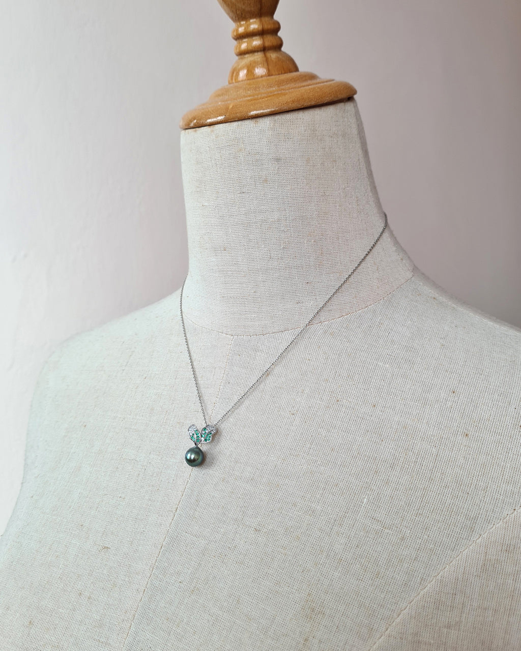 Cute Tahitian Pearl Pendant Necklace, Green Carrot Pearl Necklace in Sterling Silver