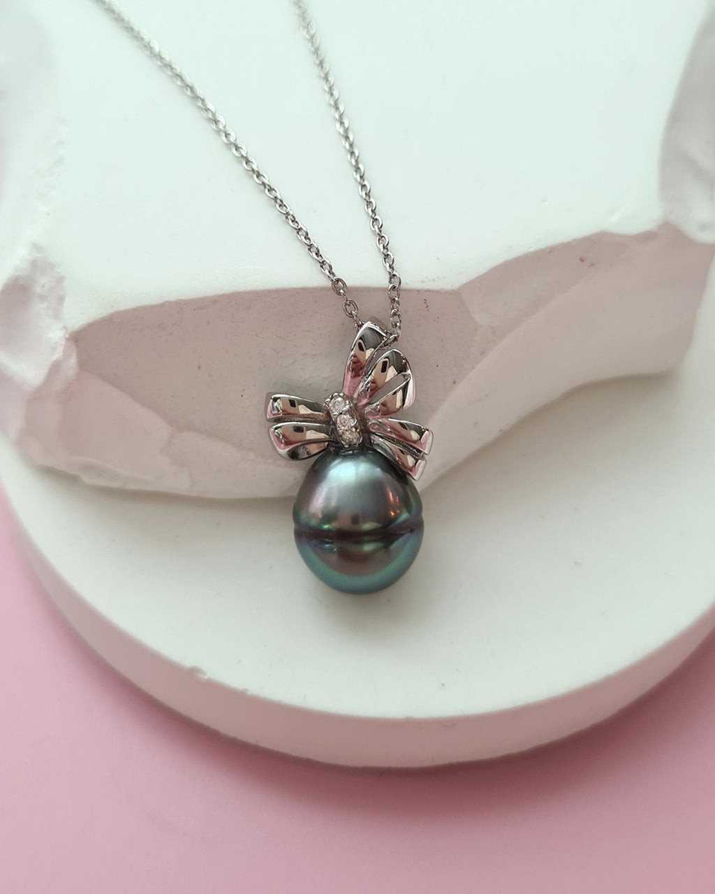 Tahitian Pearl Pendant Necklace - 10mm+ Oval, Sterling Silver pearl jewelry in Singapore