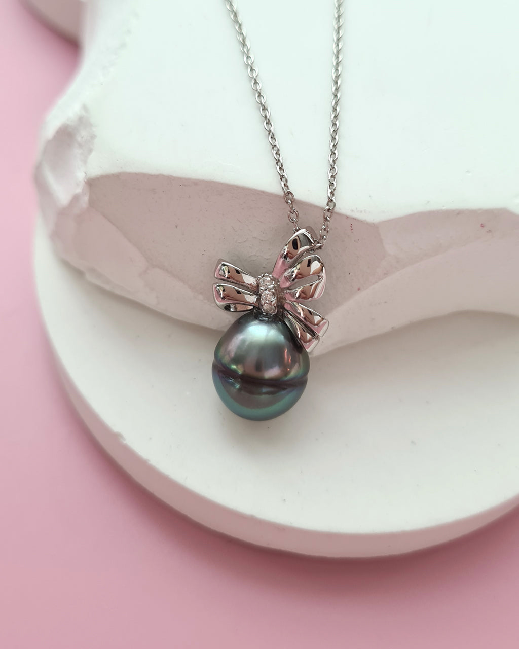 Tahitian Pearl Pendant Necklace - 10mm+ Oval, Sterling Silver pearl jewelry in Singapore