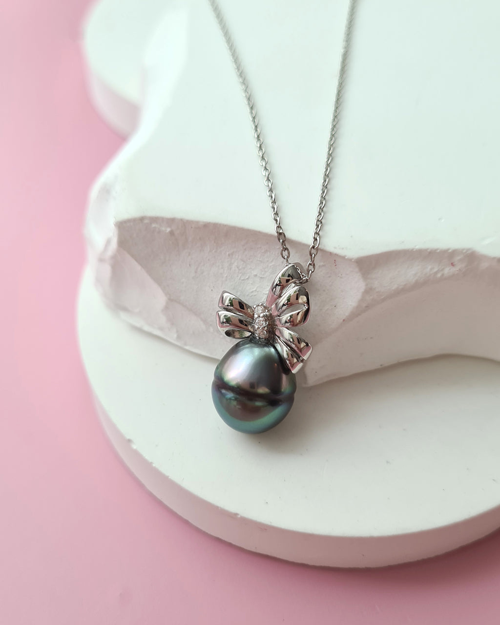 Tahitian Pearl Pendant Necklace - 10mm+ Oval, Sterling Silver pearl jewelry in Singapore