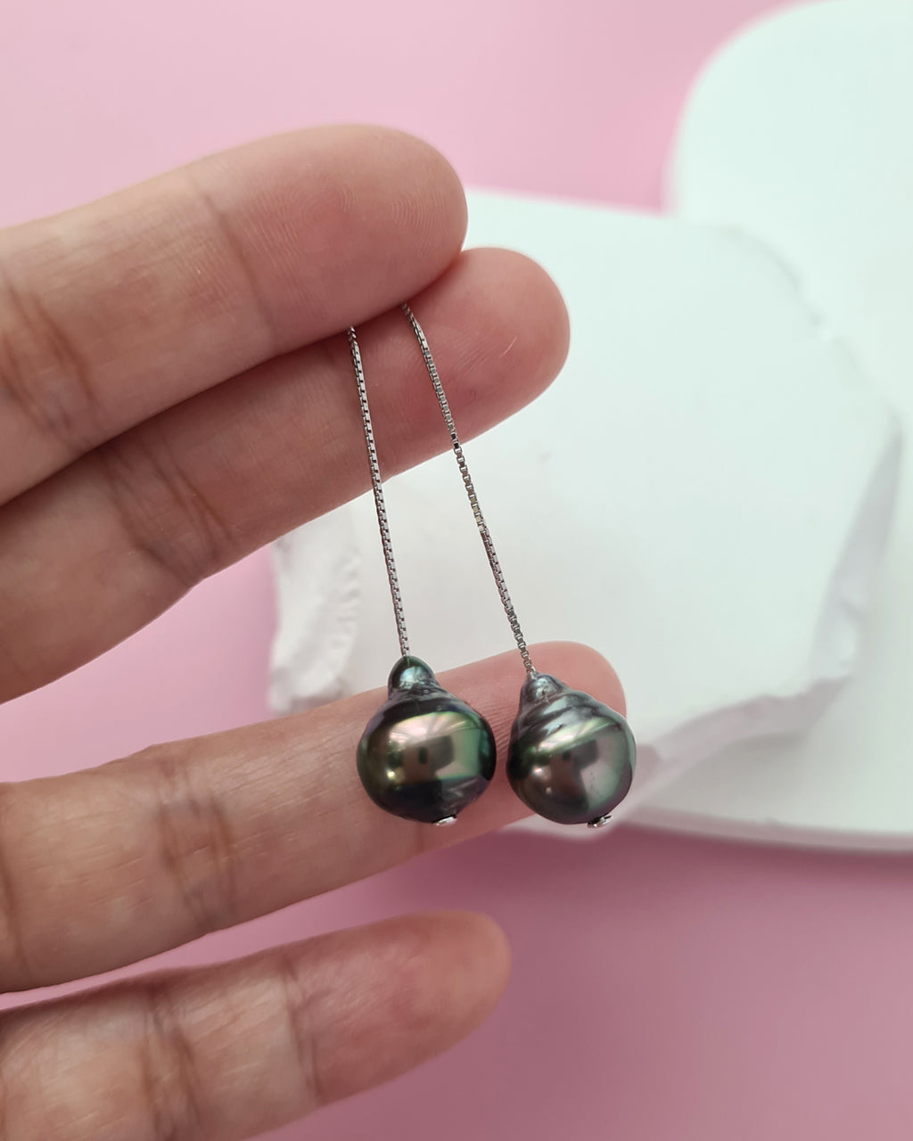 Tahitian Pearl Threader Earrings - 10mm+ Pearl Jewelry in Singapore