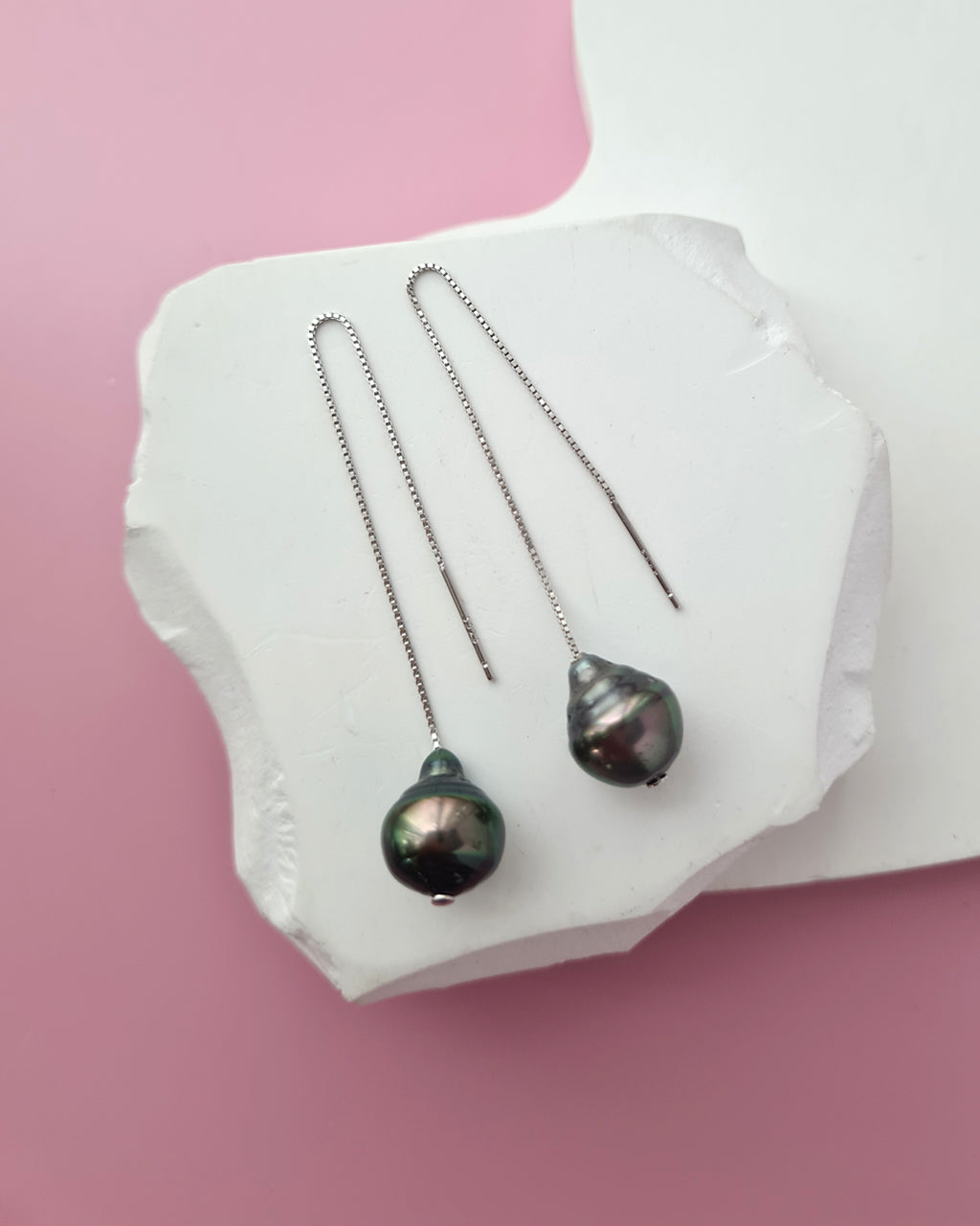 Tahitian Pearl Threader Earrings - 10mm+ Pearl Jewelry in Singapore