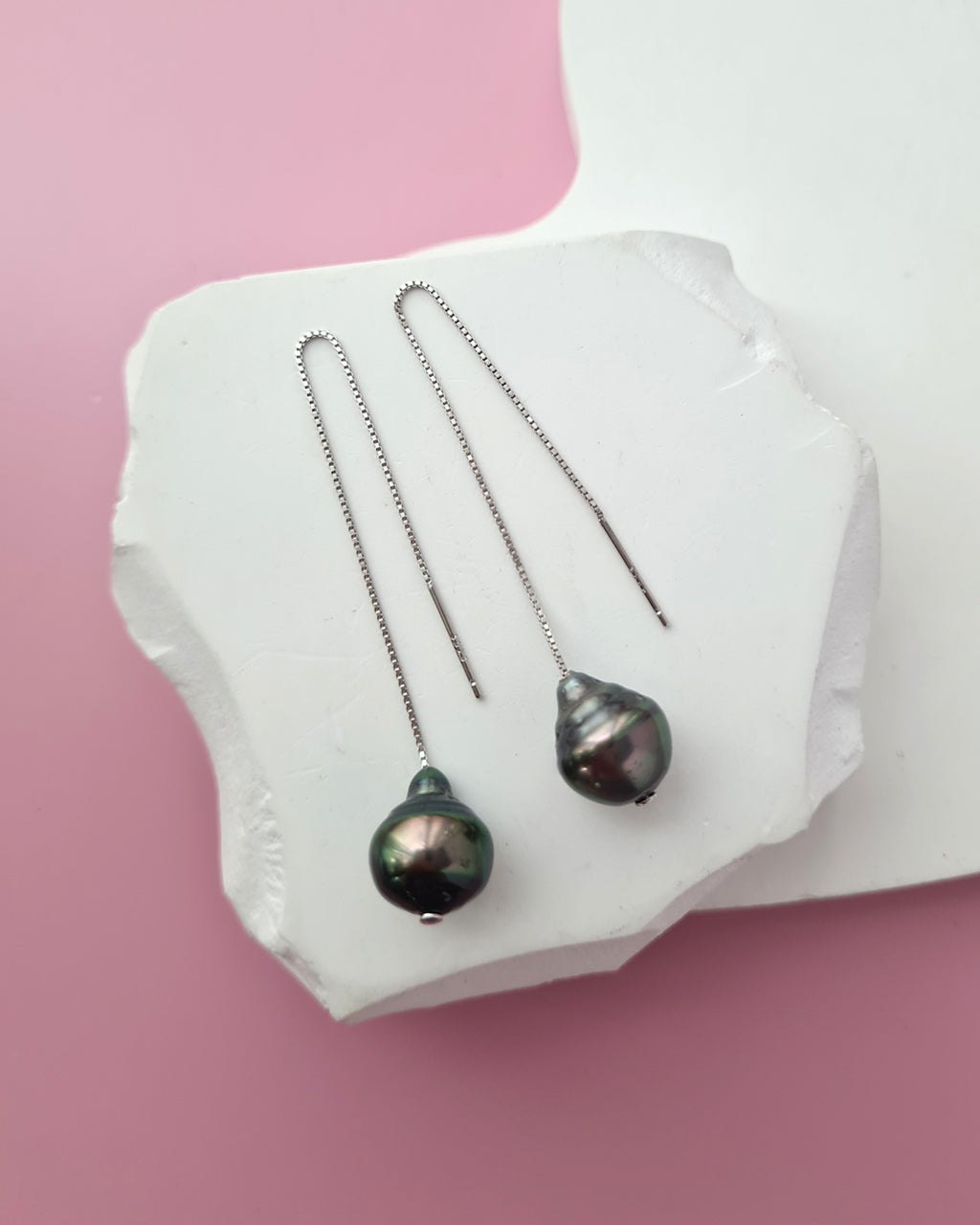 Tahitian Pearl Threader Earrings - 10mm+ Pearl Jewelry in Singapore