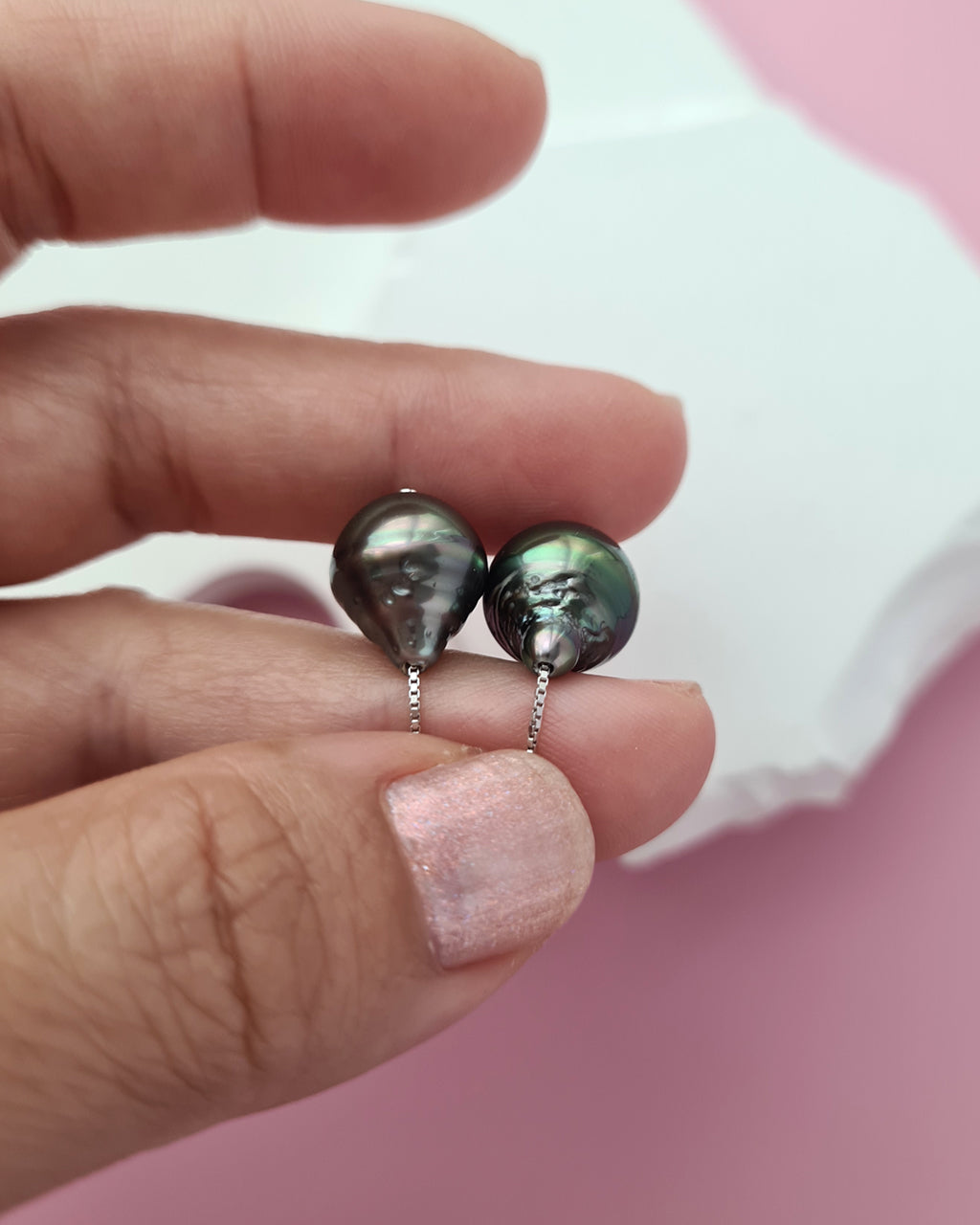 Tahitian Pearl Threader Earrings - 10mm+ Pearl Jewelry in Singapore
