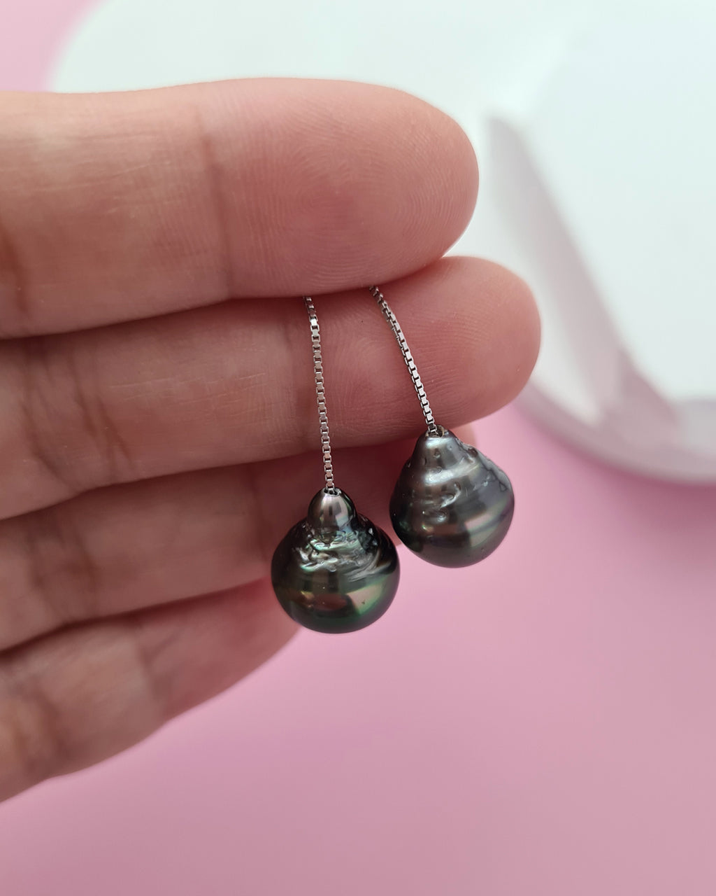 Tahitian Pearl Threader Earrings - 10mm+ Pearl Jewelry in Singapore