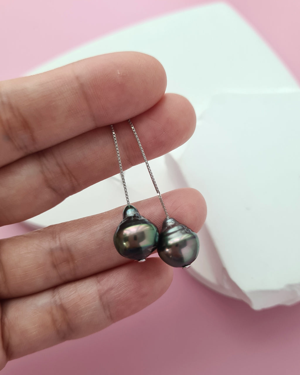 Tahitian Pearl Threader Earrings - 10mm+ Pearl Jewelry in Singapore