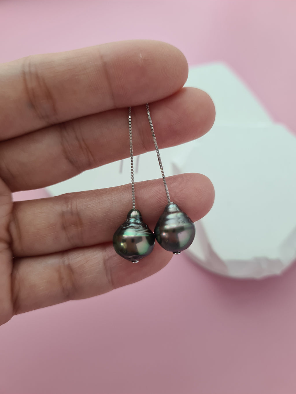 Tahitian Pearl Threader Earrings - 10mm+ Pearl Jewelry in Singapore