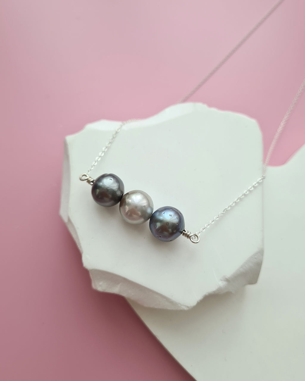 Tahitian Pearl Trio Necklace - 10mm+ Sterling Silver