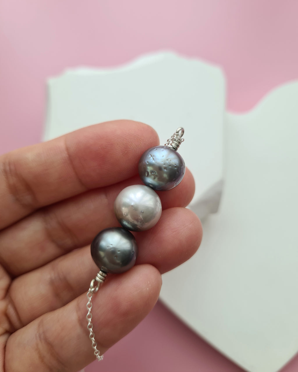 Tahitian Pearl Trio Necklace - 10mm+ Sterling Silver