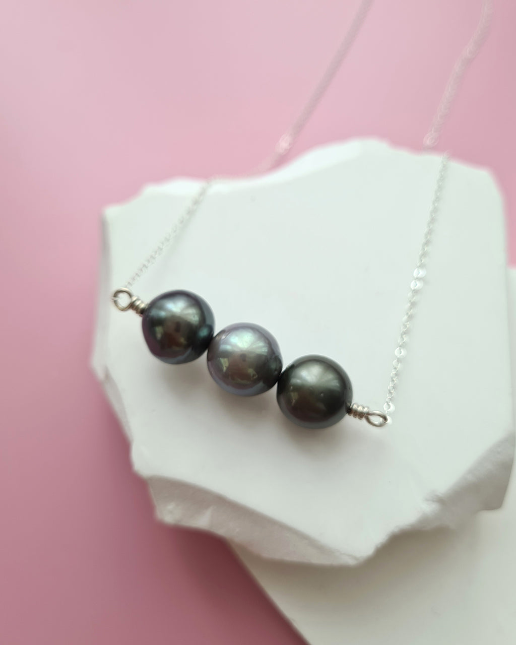 Tahitian Pearl Trio Necklace - 10mm+ & 11mm+ Pearl Jewelry 925 Sterling Silver
