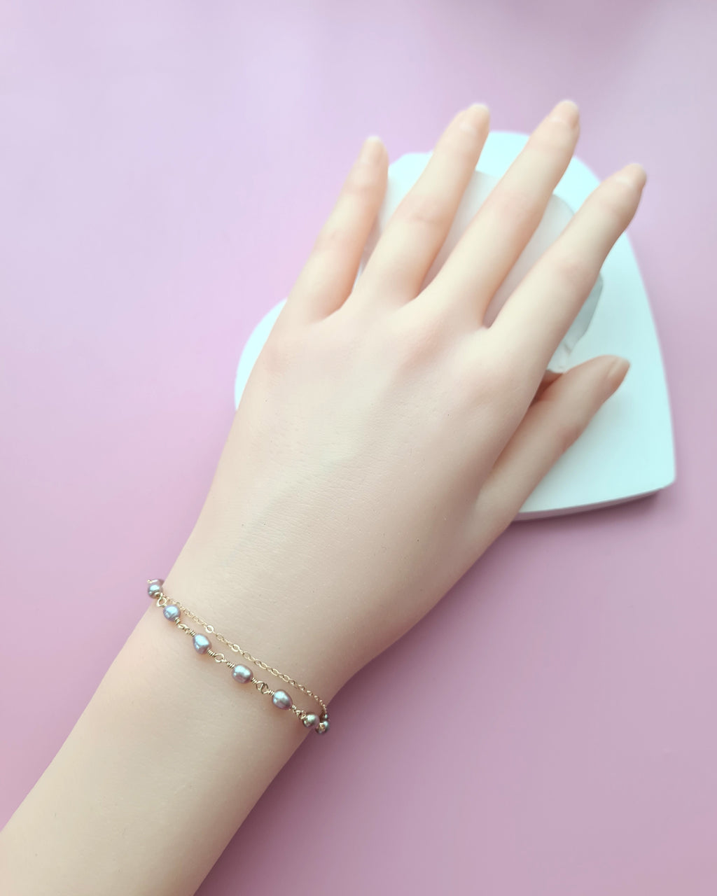Tiny Pearl Bracelet - Small Purple Pearl 14k Gold Filled Bracelet Handmade in Singapore