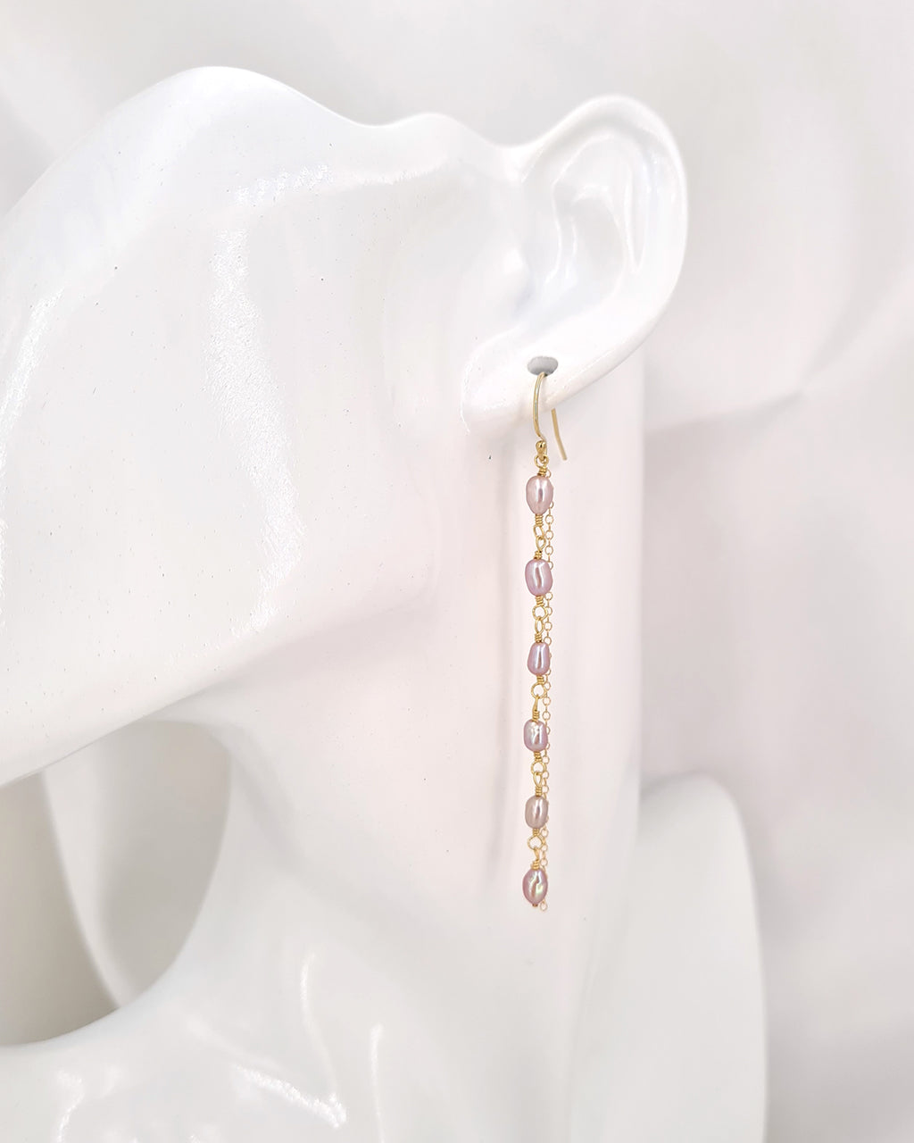 Tiny Pearl Earrings - Purple Pearl Long Earrings in 14k Gold Filled Jewelry, Handmade in Singapore