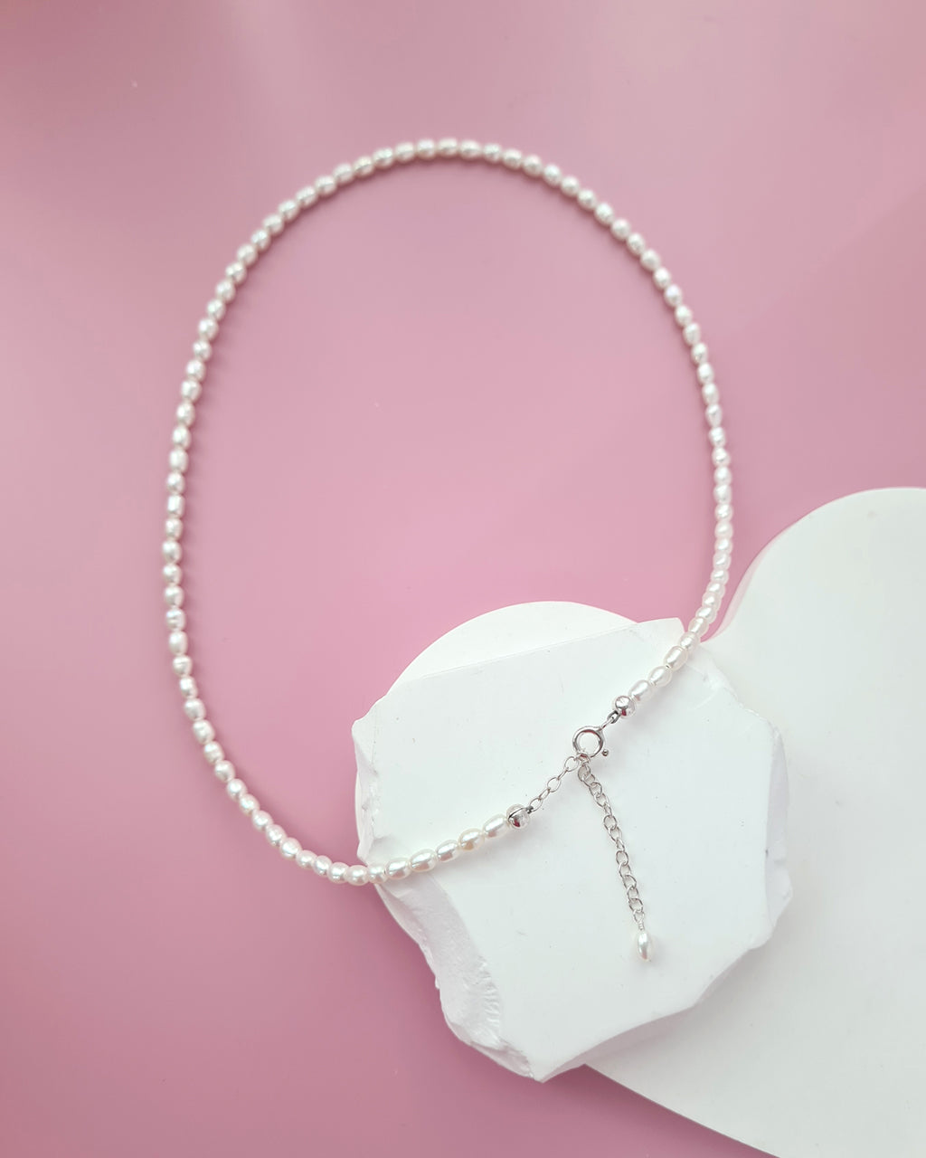 Tiny White Pearl Necklace with Sterling Silver Clasp