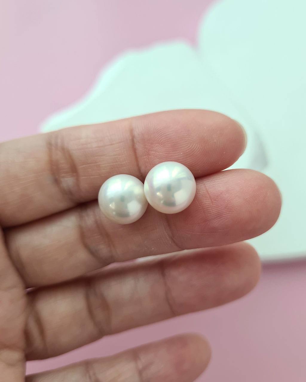 White Edison Pearl 18K White Gold Stud Earrings - 9mm to 10mm