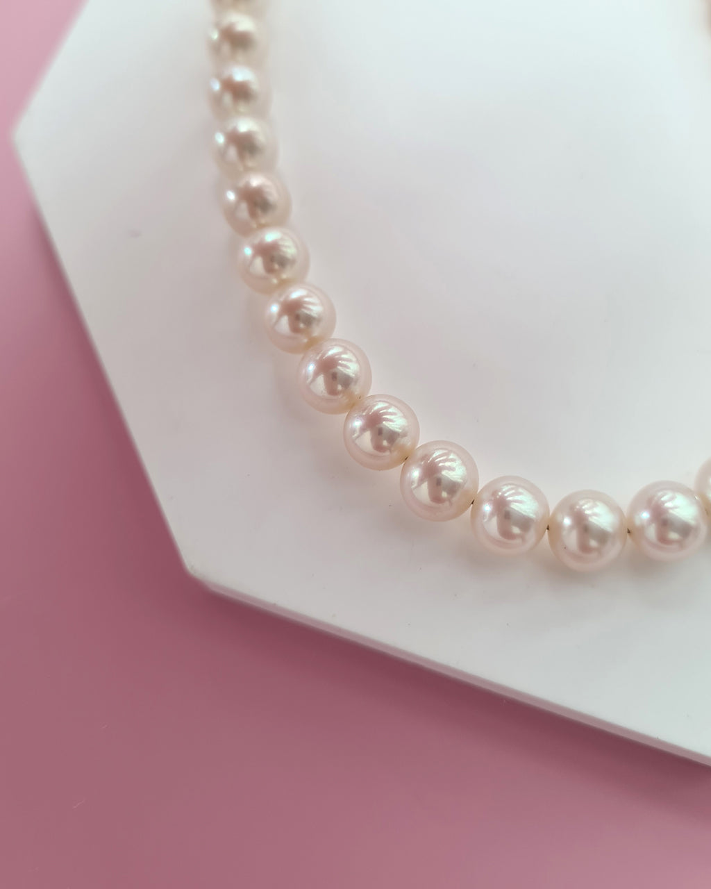 White Pearl Strand Necklace with Designer Floral Clasp, Handmade Modern Pearl Jewelry in Singapore