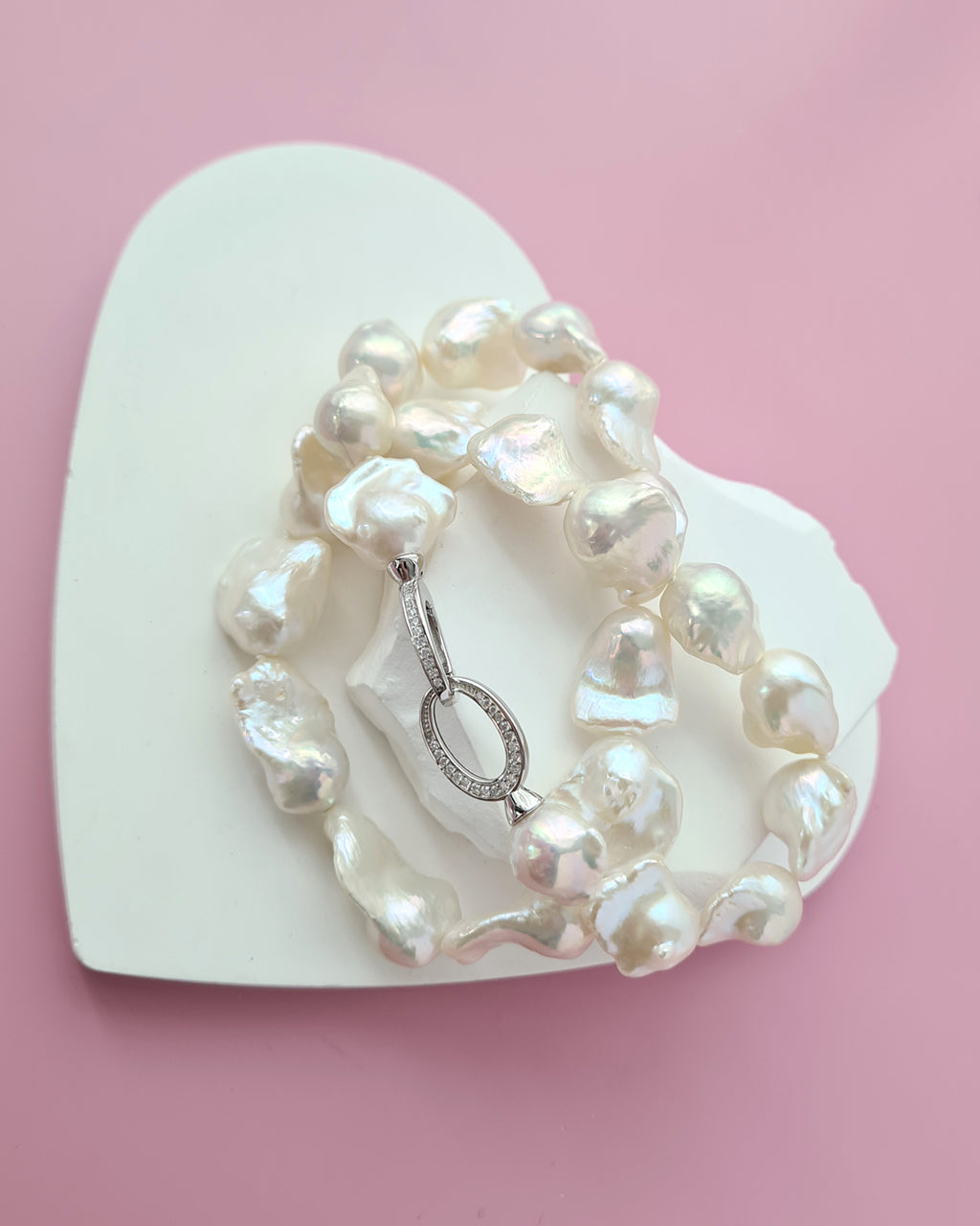 White Baroque Pearl Strand Necklace - Rainbow Radiance Pearl Jewelry in Singapore