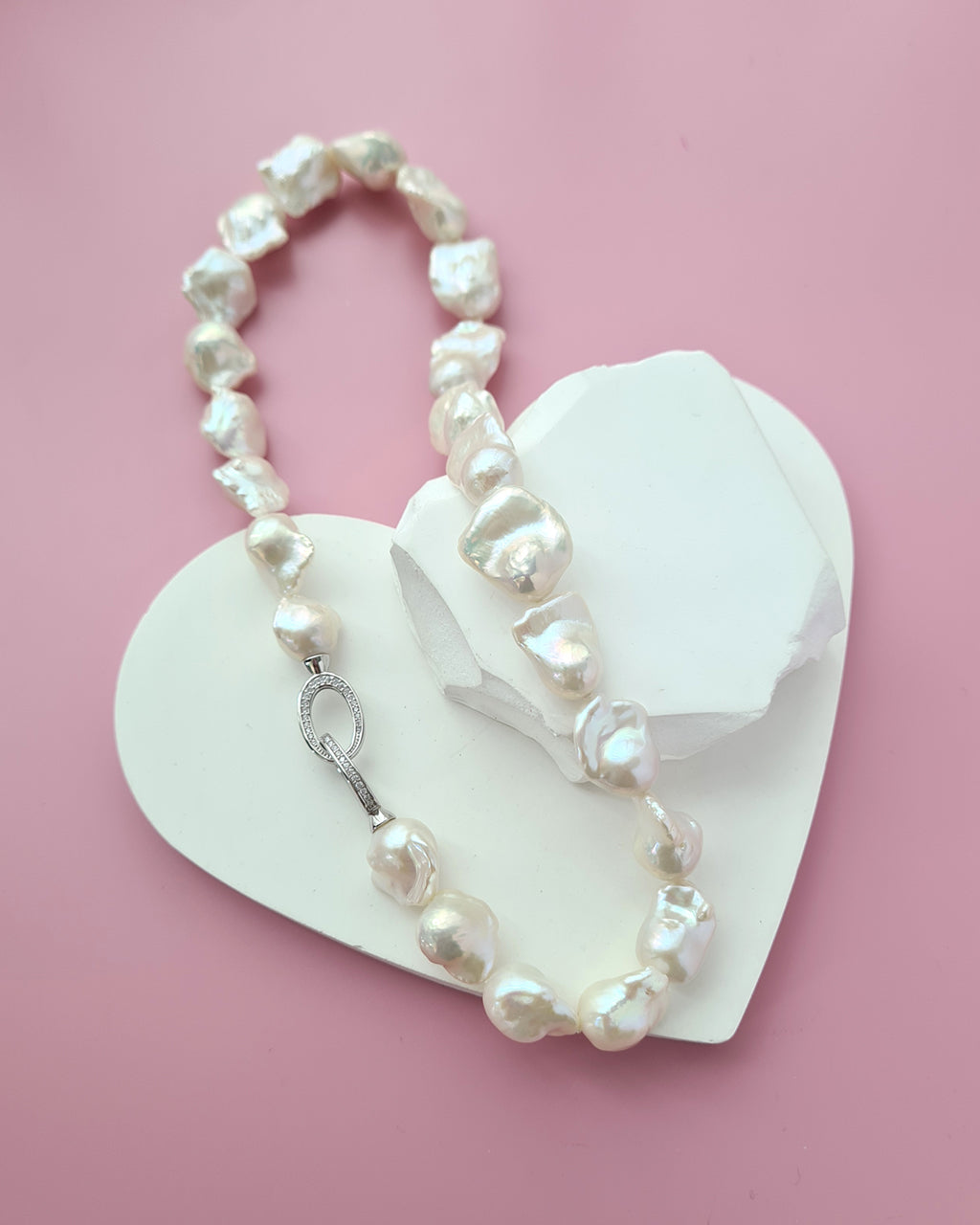 White Baroque Pearl Strand Necklace - Rainbow Radiance Pearl Jewelry in Singapore
