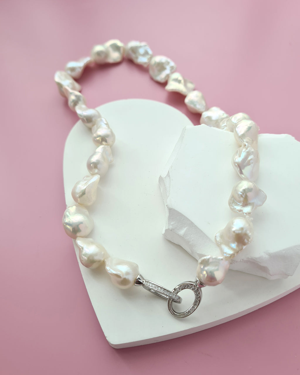 White Baroque Pearl Strand Necklace - Rainbow Radiance Pearl Jewelry in Singapore