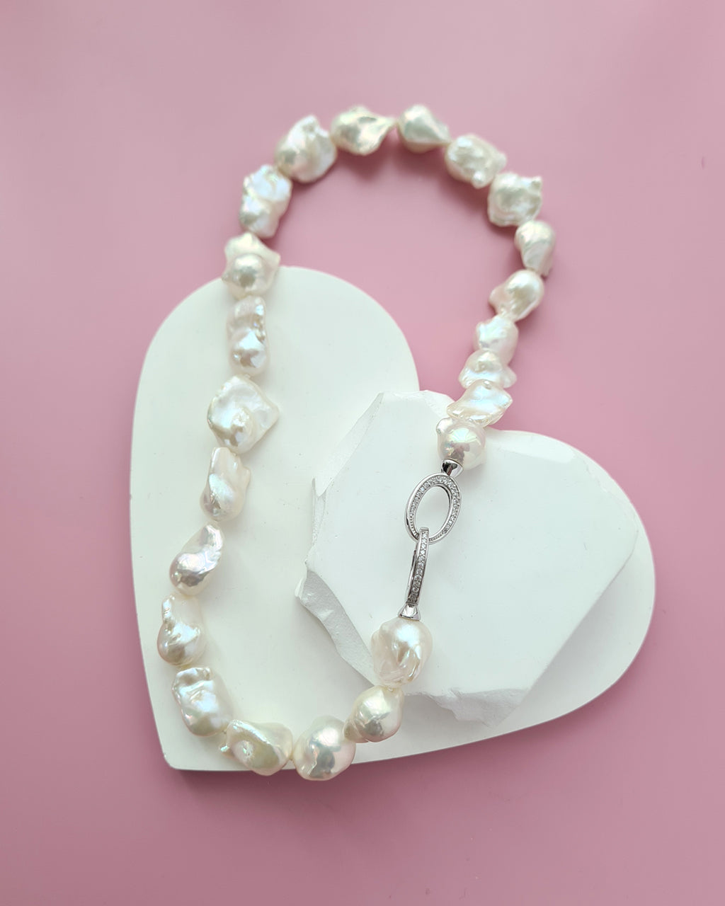 White Baroque Pearl Strand Necklace - Rainbow Radiance Pearl Jewelry in Singapore