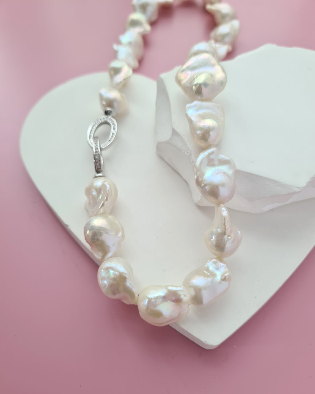 White Baroque Pearl Strand Necklace - Rainbow Radiance Pearl Jewelry in Singapore
