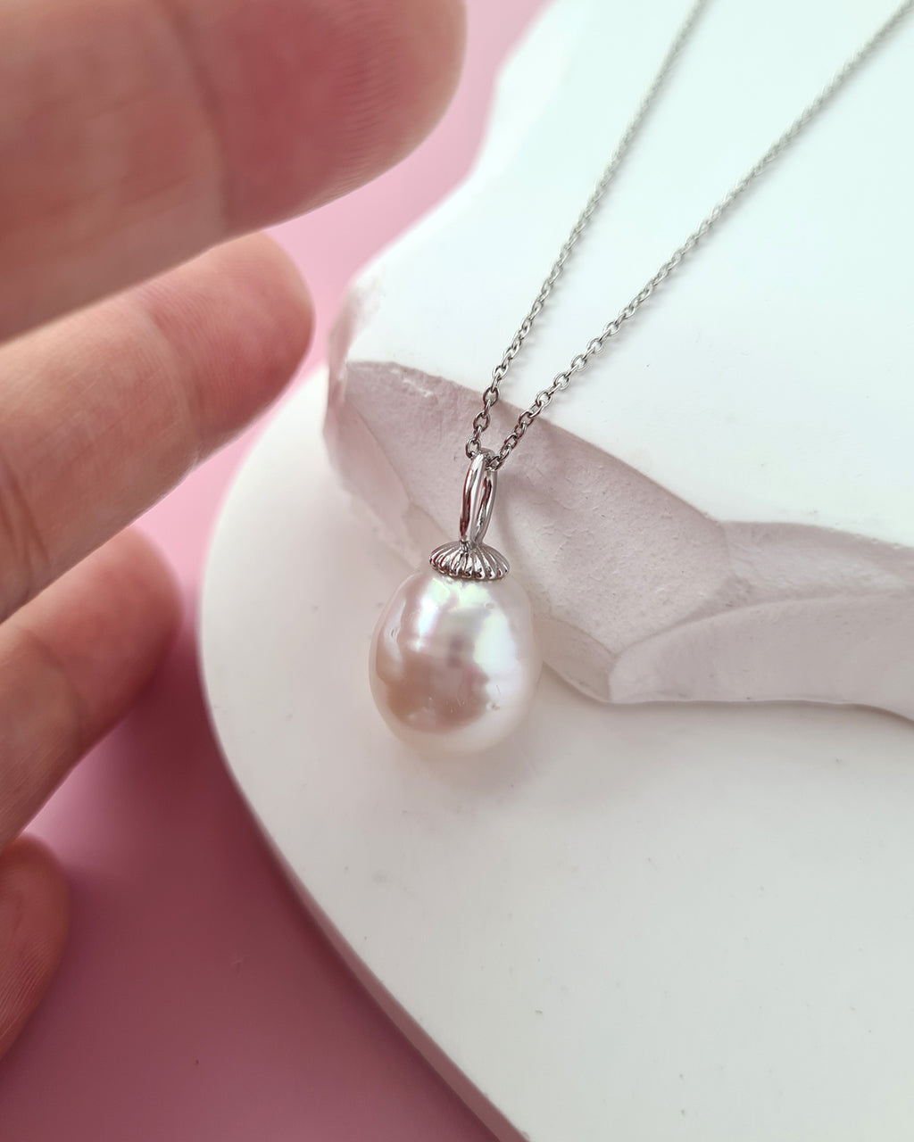 White South Sea Pearl Pendant Necklace, Affordable Sterling Silver Pearl Jewelry in Singapore