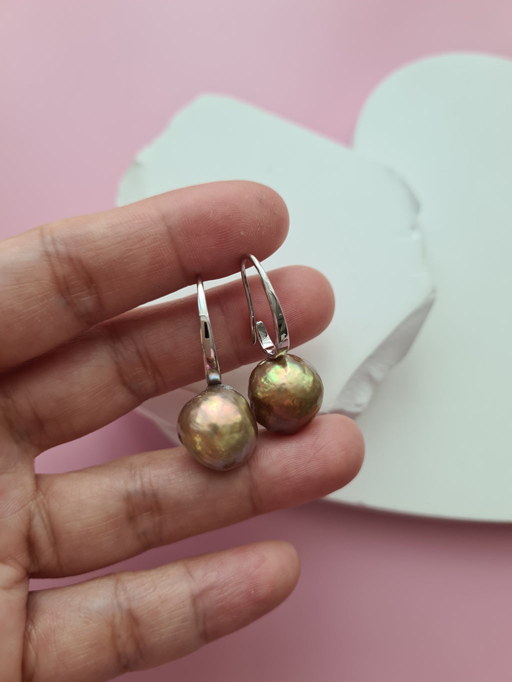 Wrinkled Pearl Earrings - Metallic Green, Modern Pearl Jewelry for Busy Women