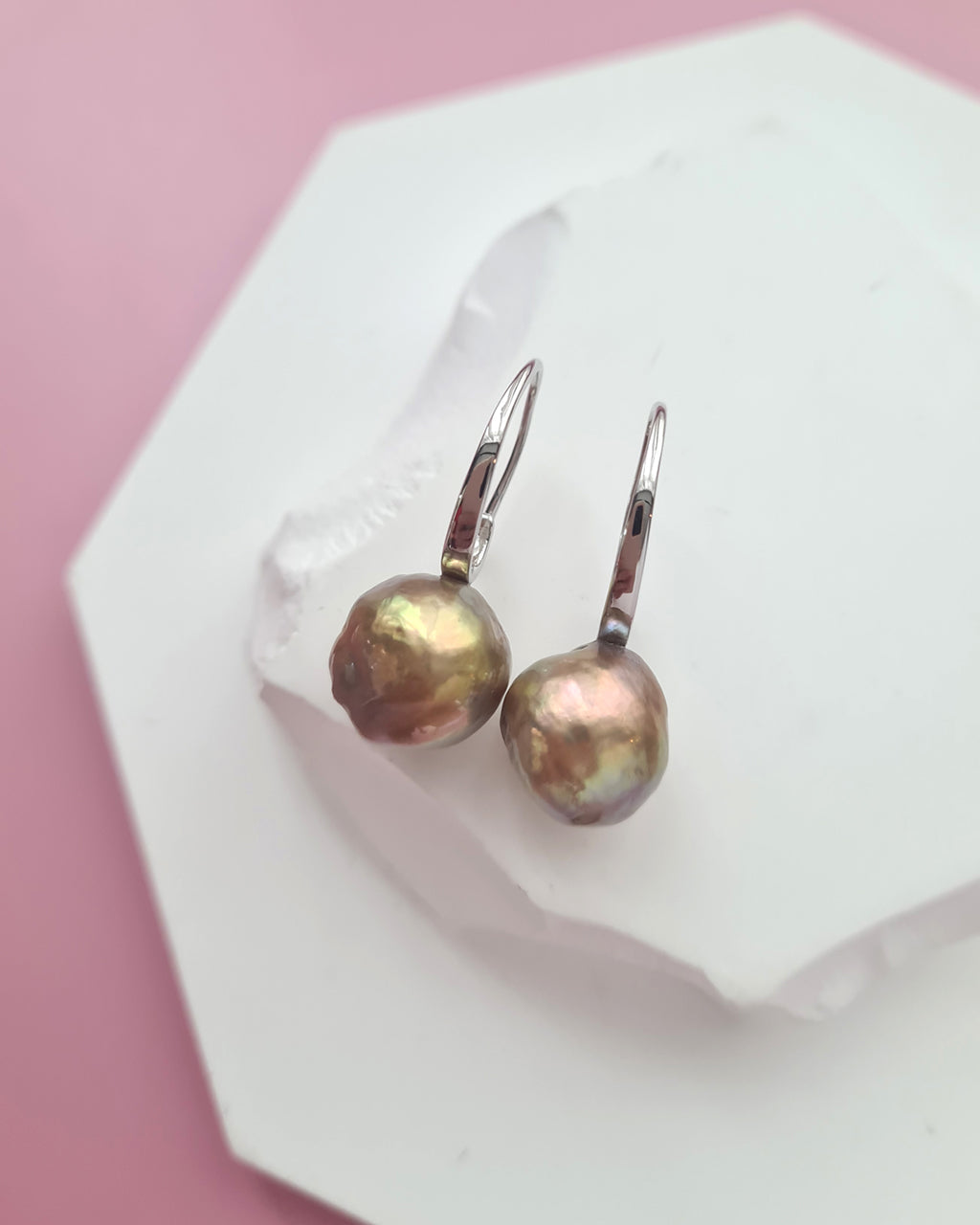 Wrinkled Pearl Earrings - Metallic Green, Modern Pearl Jewelry for Busy Women