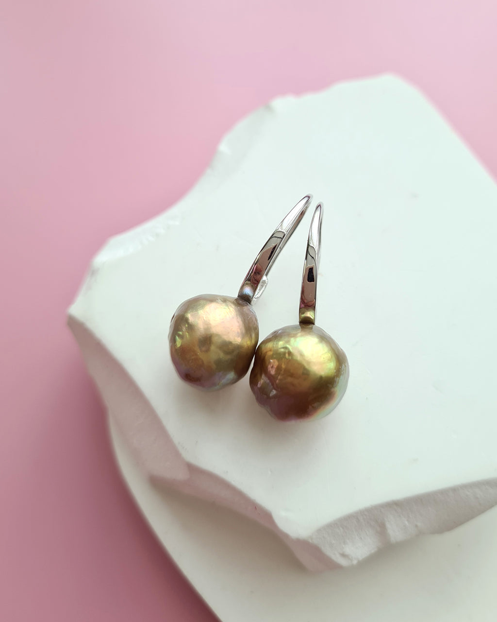 Wrinkled Pearl Earrings - Metallic Green, Modern Pearl Jewelry for Busy Women
