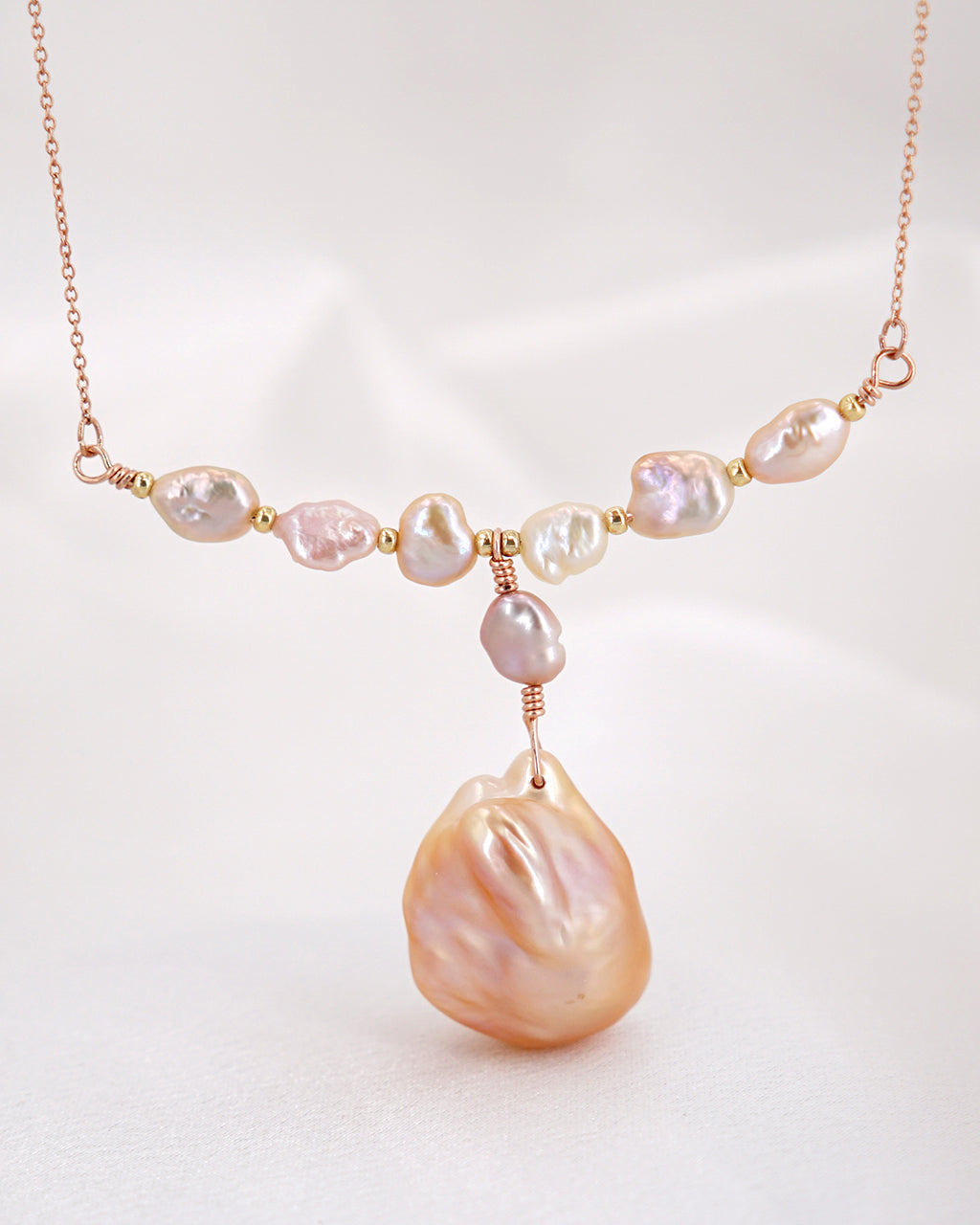 Iridescent Gold Baroque Pearl Necklace - Y-drop - Wedding Bridal Jewelry for Brides and Bridesmaids | Singapore