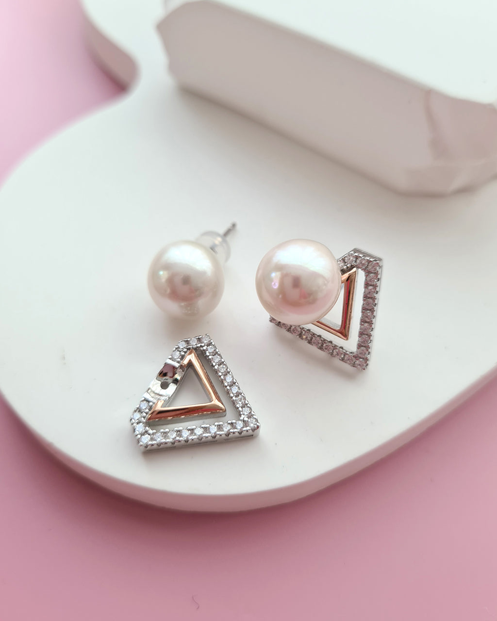White Pearl Earrings - Detachable Jacket Stud Earrings