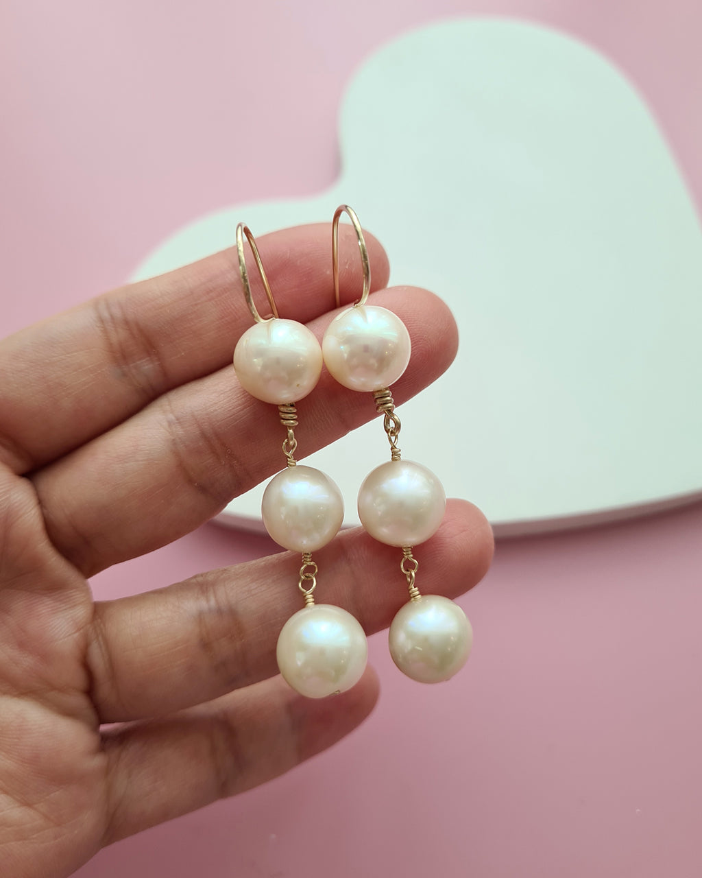 Elegant Freshwater Pearl Dangle Earrings - 10mm+ Pearl 14k Gold Filled Jewelry in Singapore