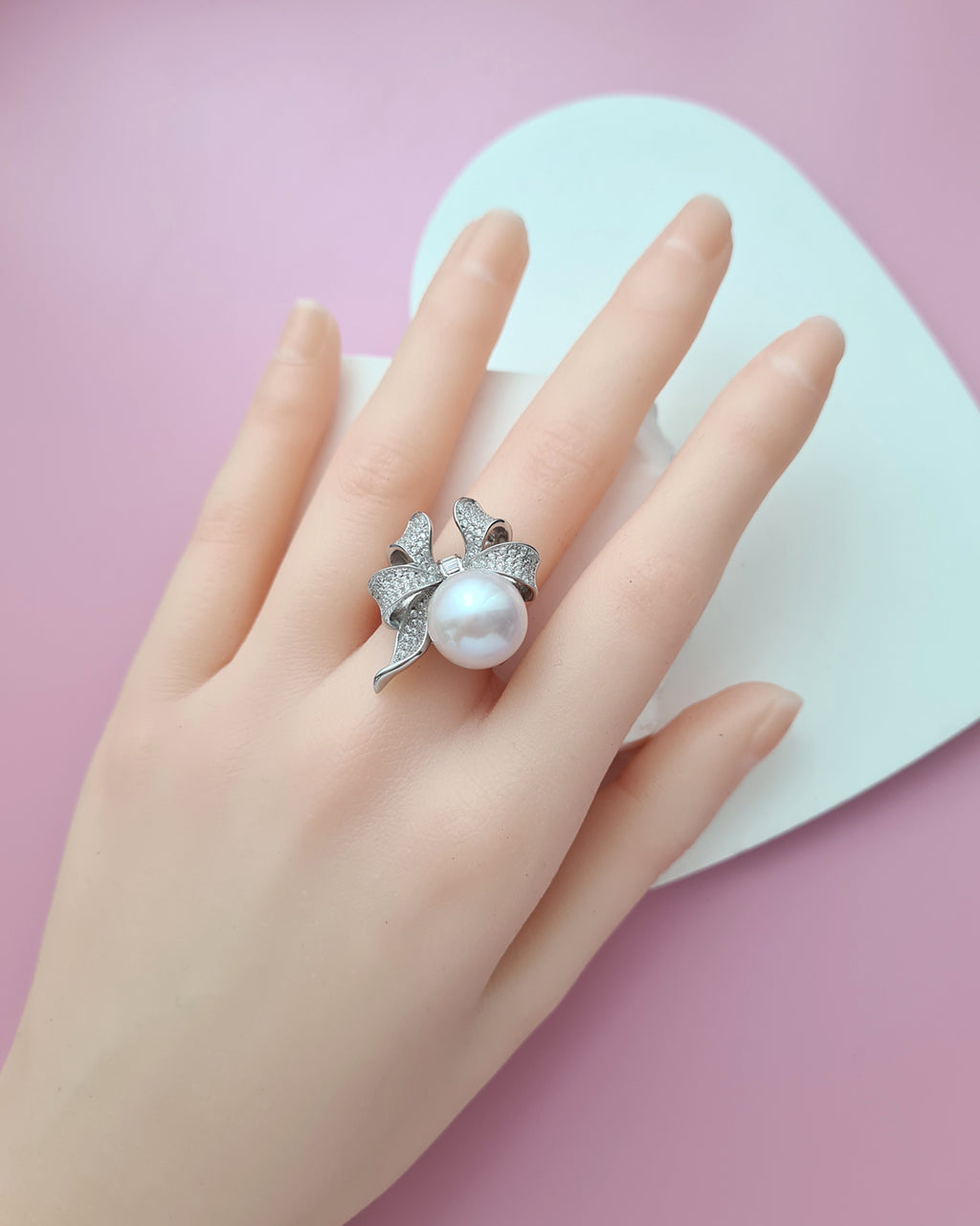 12mm Freshwater White Pearl Ring - Ribbon Statement Pearl Ring in Singapore