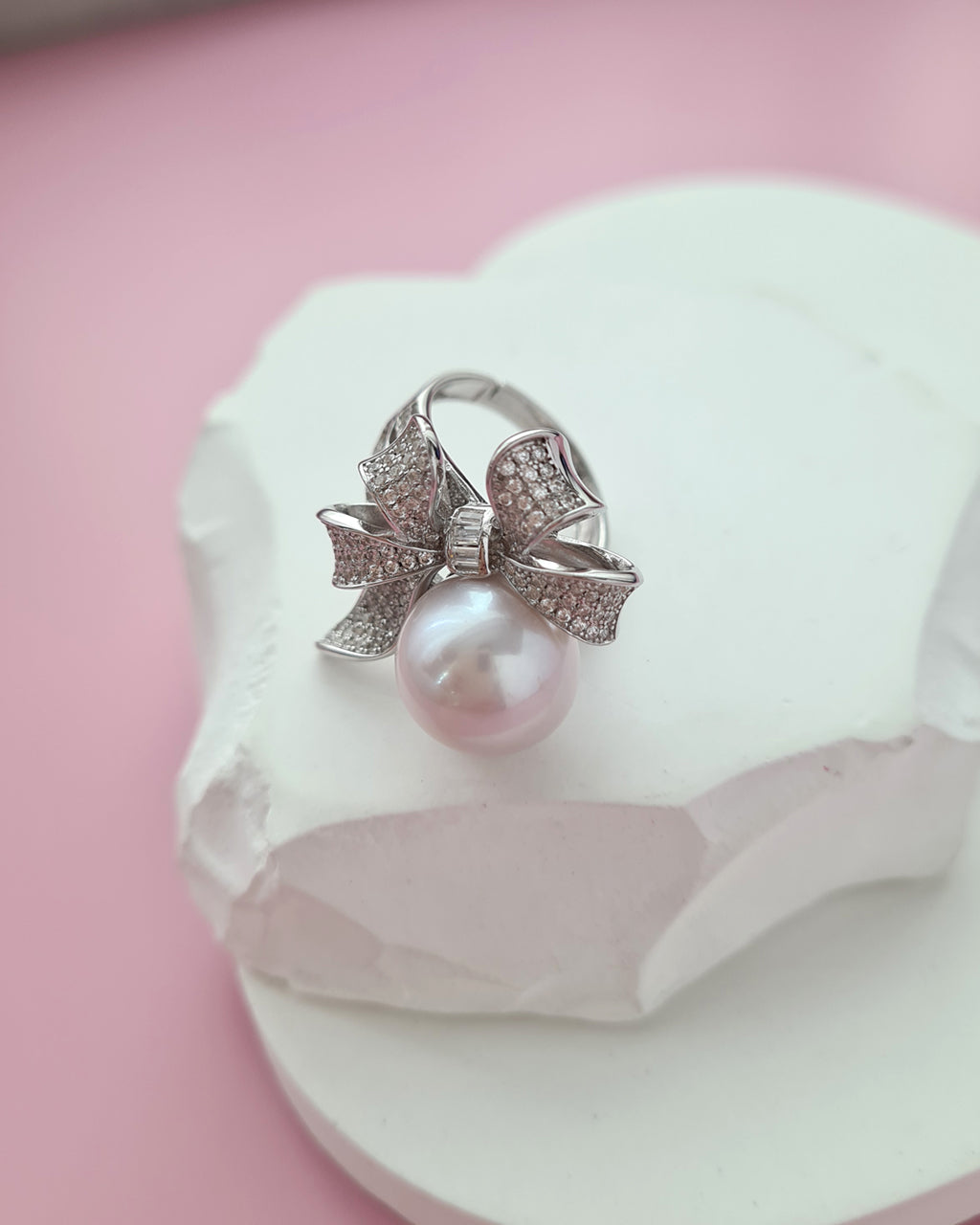 12mm Freshwater White Pearl Ring - Ribbon Statement Pearl Ring in Singapore