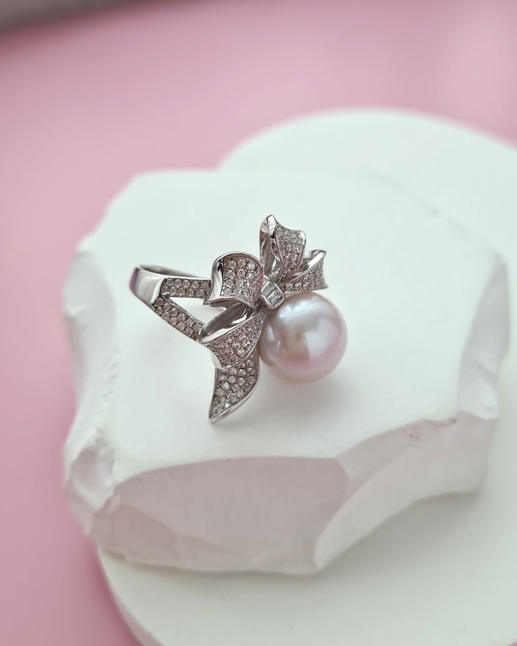 12mm Freshwater White Pearl Ring - Ribbon Statement Pearl Ring in Singapore