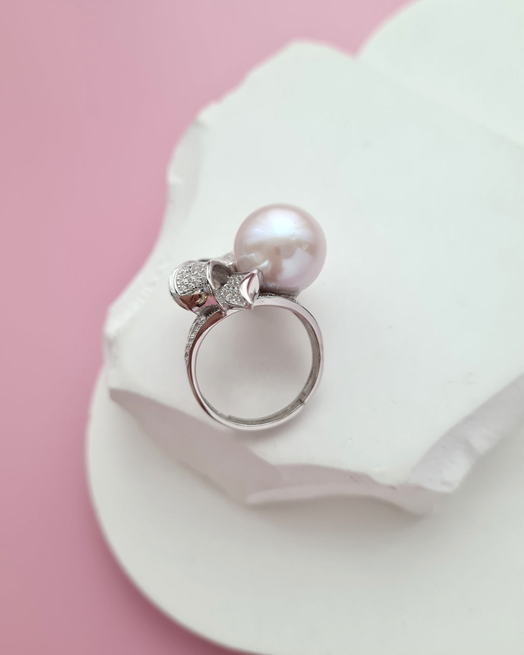 12mm Freshwater White Pearl Ring - Ribbon Statement Pearl Ring in Singapore