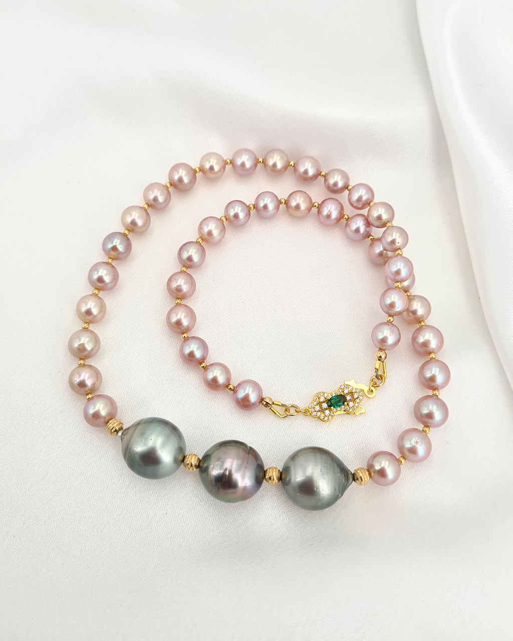 Tahitian Pearls with Freshwater Pearl Strand Necklace | Handmade Pearl Jewelry | Singapore