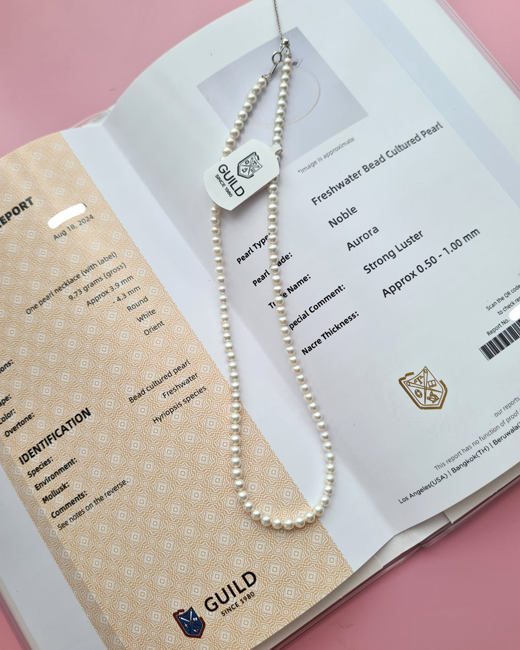 4mm Freshwater Baby Pearl Necklace - with GUILD Certificate, 5 Star Noble Aurora