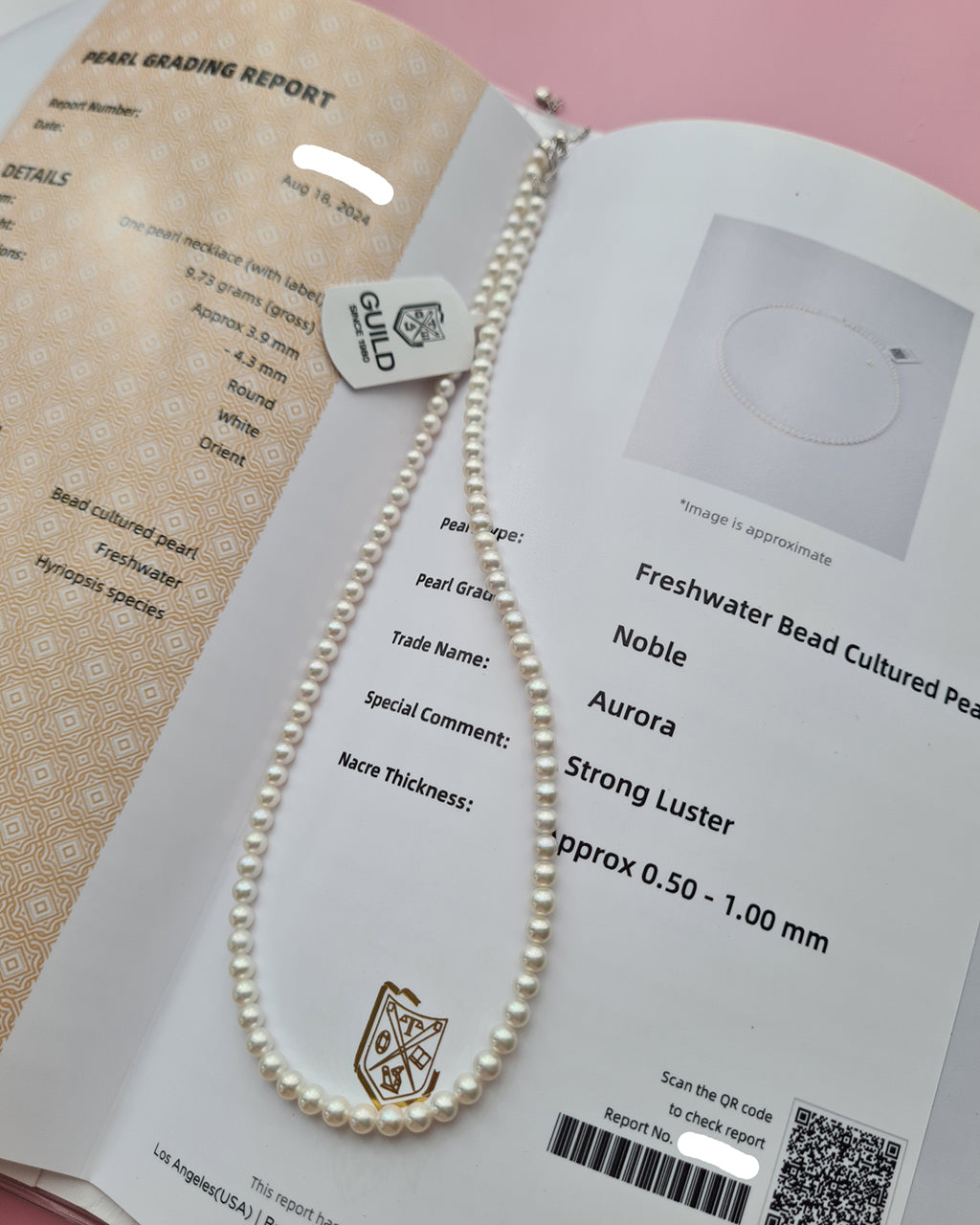 4mm Freshwater Baby Pearl Necklace - with GUILD Certificate, 5 Star Noble Aurora