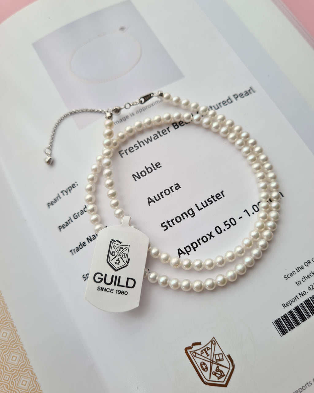 4mm Freshwater Baby Pearl Necklace - with GUILD Certificate, 5 Star Noble Aurora