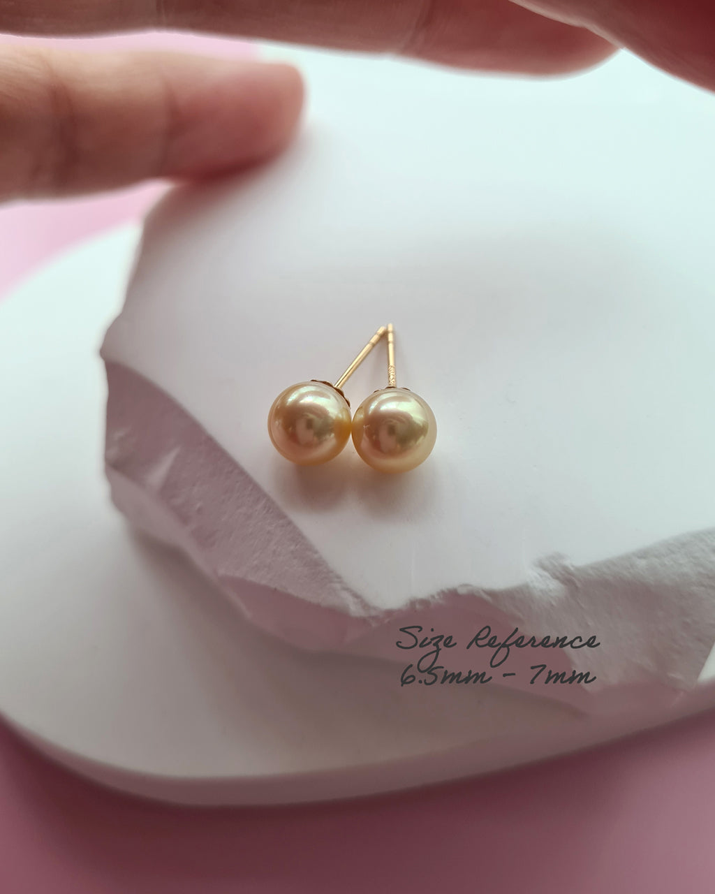 Golden Akoya Pearl 18K Gold Stud Earrings - 5mm to 9mm Fine Pearl Jewelry 